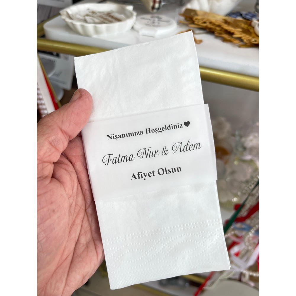 Afiyet Olsun Yazılı Söz, Kına, Nişan, Düğün Peçete Bandı Aydınger Baskı 5x19 cm 50 Adet - ARL Etiket Tasarım