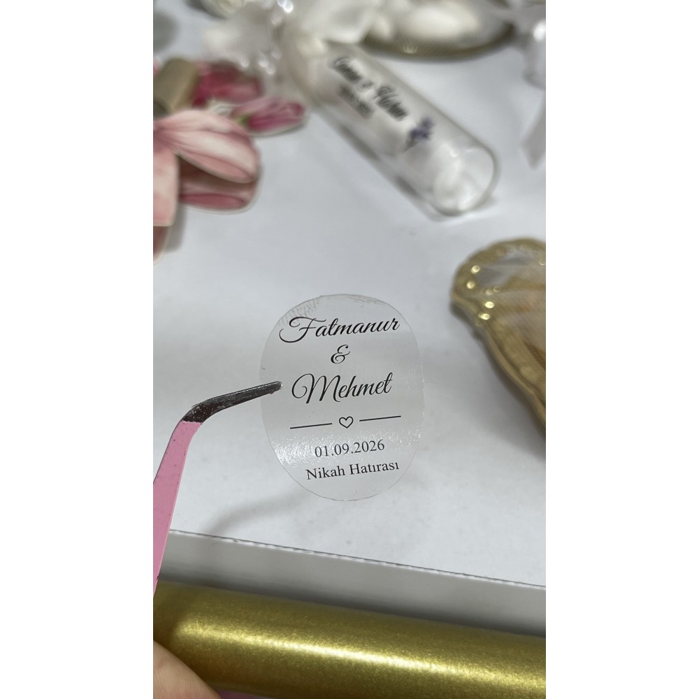 Söz, Kına, Nişan Hatırası Kalpli Model - Kalp Magnet ve Şişe için Şeffaf Etiket 2,5x3 cm 140 Adet