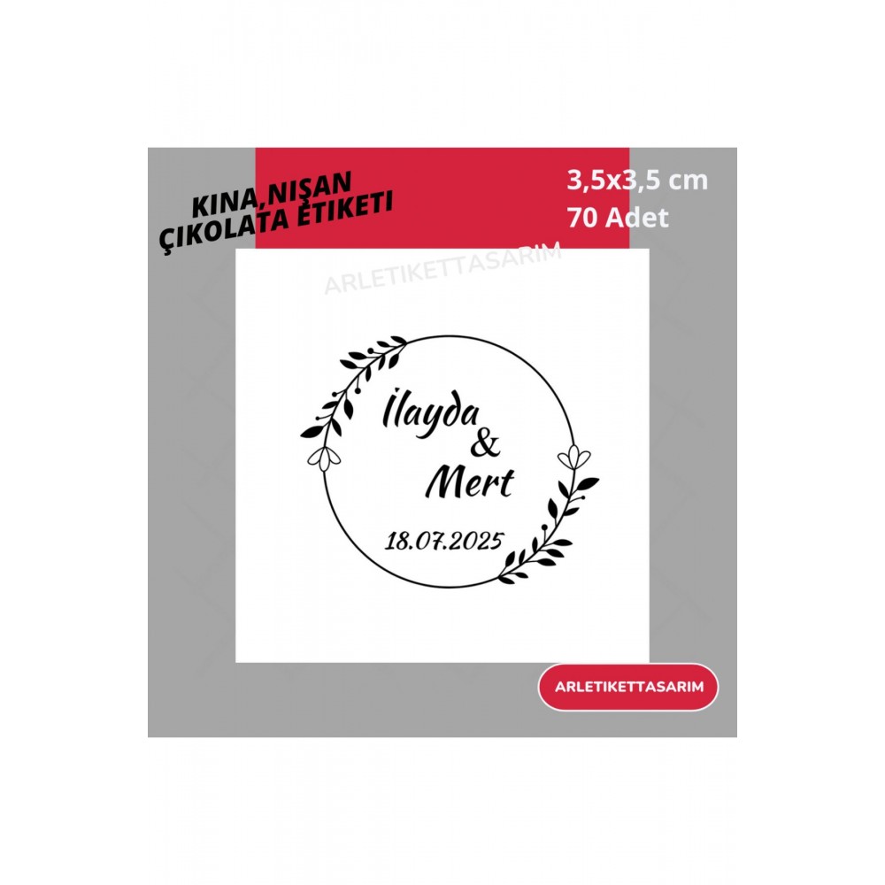 Söz, Kına, Nişan, Düğün Çikolata Etiketi 3,5x3,5 cm 70 Adet - Arletikettasarim