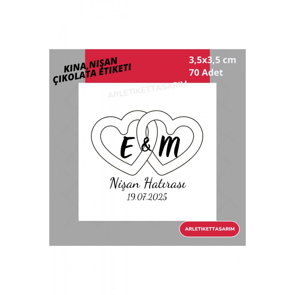 Söz, Kına, Nişan, Düğün Çikolata Etiketi Kalpli 3,5x3,5 cm 70 Adet - Arletikettasarim