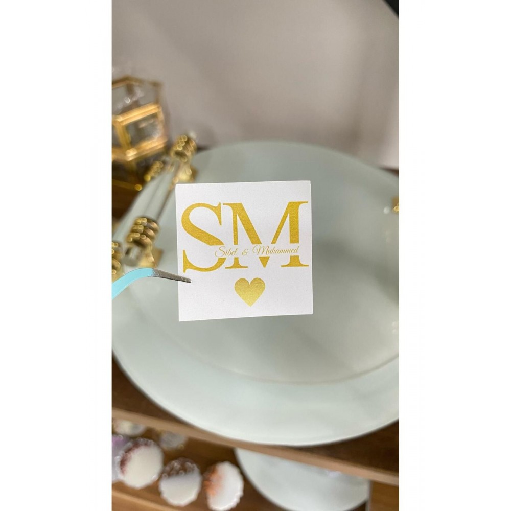 Söz, Kına, Nişan Gold Renk Kalpli Çikolata Etiketi 3,5x3,5 cm 70 Adet - ARLetikettasarım