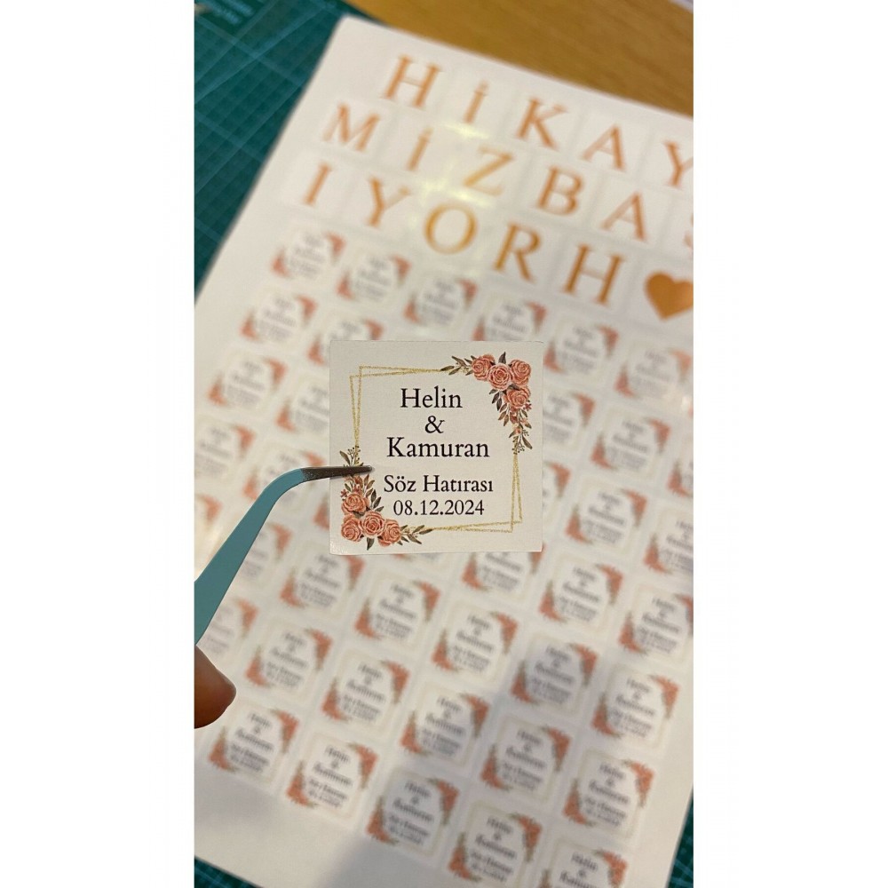 Söz, Kına, Nişan Çikolata Etiketi 3,5x3,5 cm 70 Adet - ARLetikettasarım