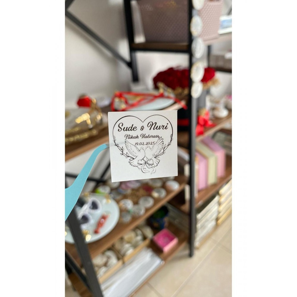 Söz, Kına, Nişan Güvercinli Çikolata Etiketi 3,5x3,5 cm 70 Adet - ARLetikettasarım
