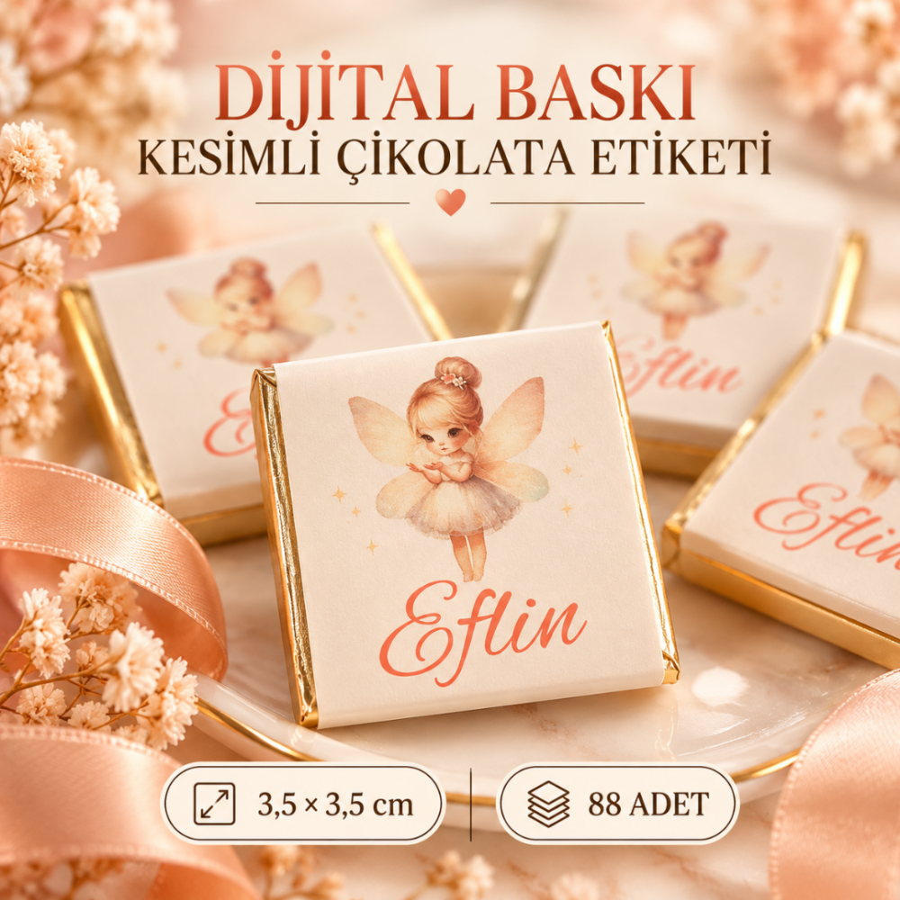 İsimli Çikolata Etiketi Peri Kız 35mm 88 Adet