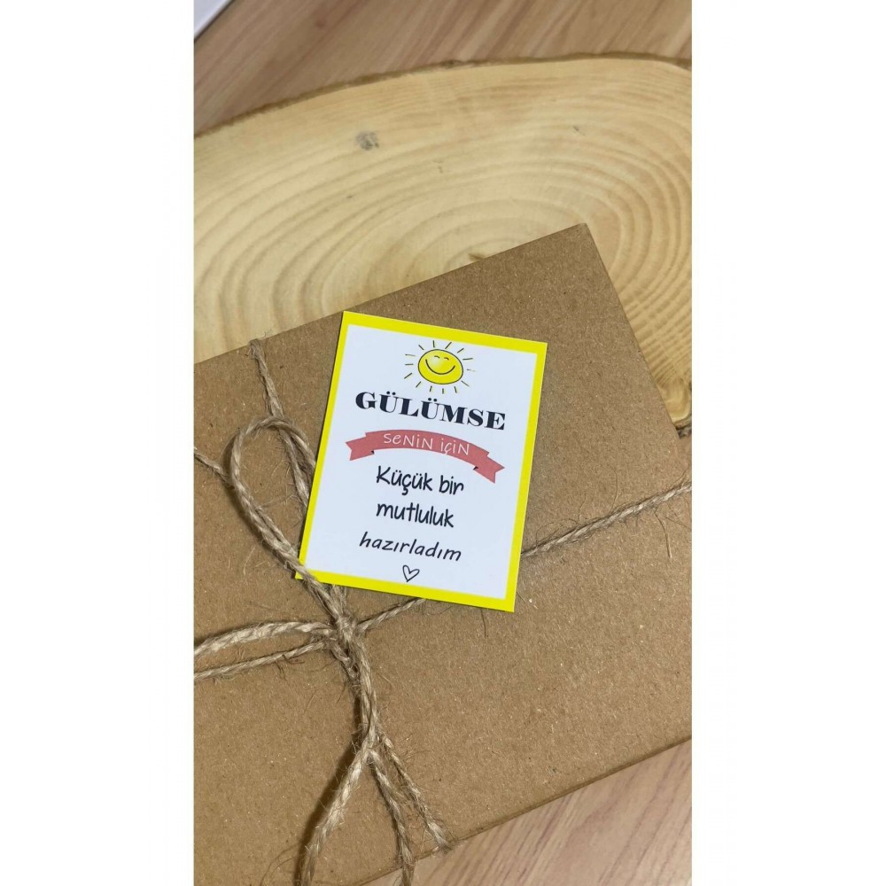 E-Ticaret Teşekkür Kartı Gülümse Yazılı Sarı Renk 5x8 cm 100 Adet