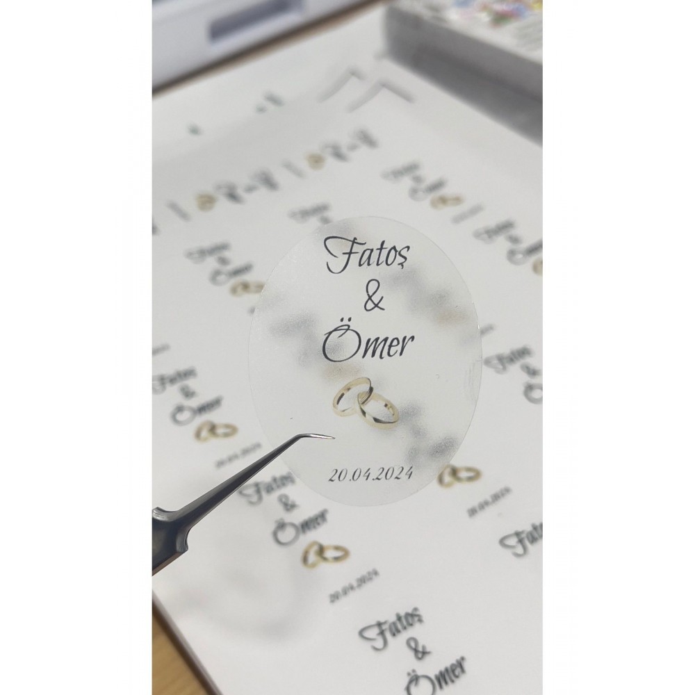 Şeffaf Etiket Nikah Hatırası 4x5 Cm Kişiye Özel 52 Adet - Arletikettasarım