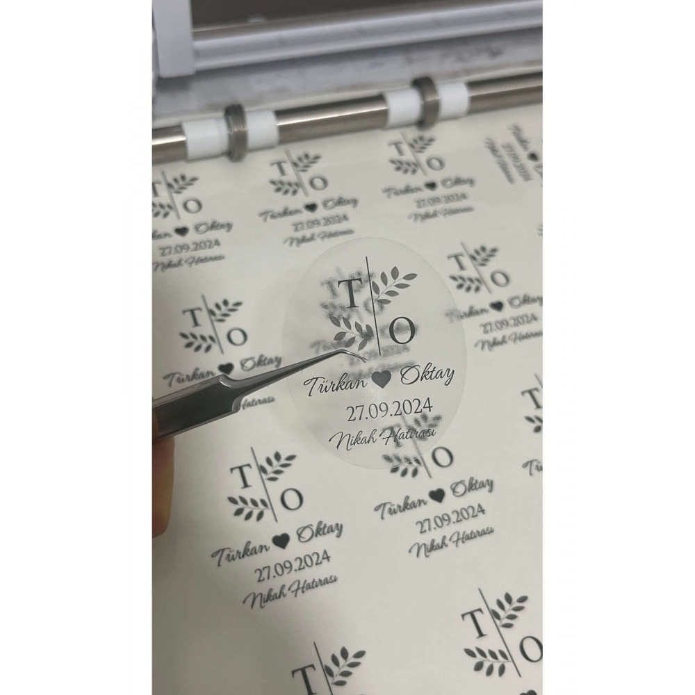 Şeffaf Etiket Nikah Hatırası 4x5 cm 42 Adet kişiye özel