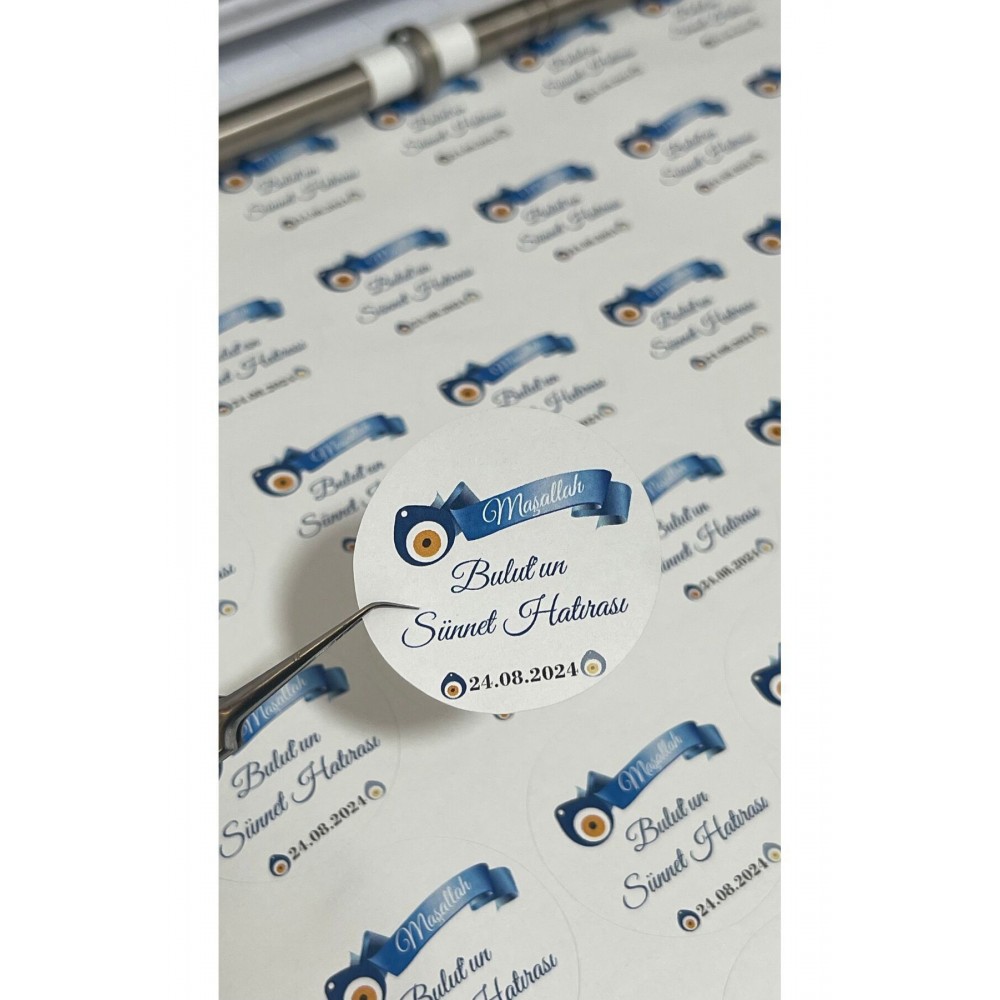 Sünnet Hatırası Yuvarlak Etiket 5x5 cm 80 Adet - Kişiye Özel