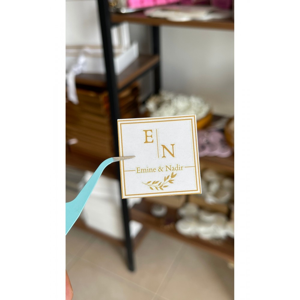 Nişan, Nikah Çikolata Etiketi Gold Renk Yapraklı 70 Adet 3,8 cm - ARL Etiket Tasarım