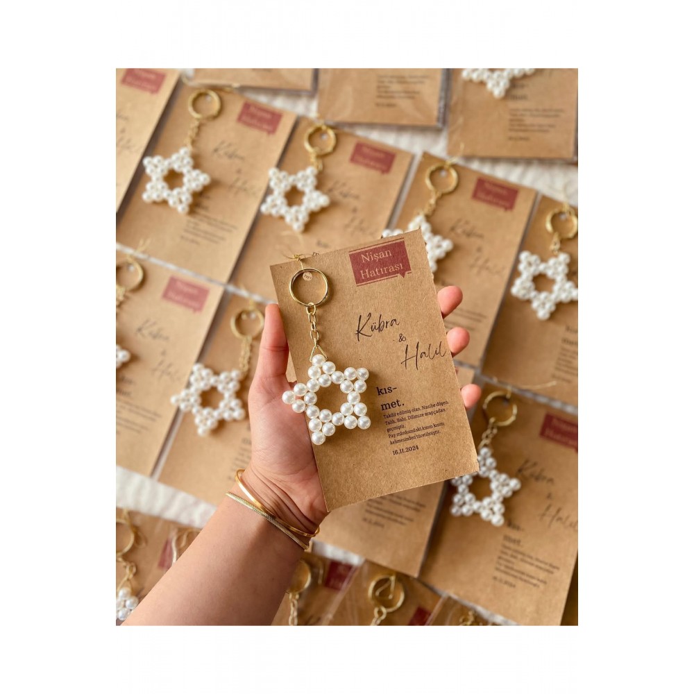 Yıldız Anahtarlıklı Nişan hatırası kartlı jelatinli set 25 Adet