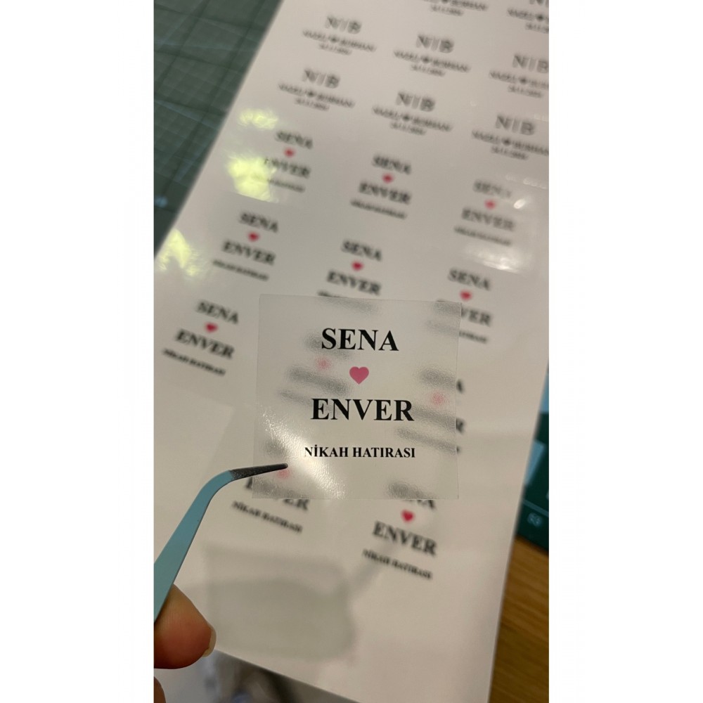 Şeffaf Etiket Nişan,Nikah Hatırası 4x4 cm 21 Adet