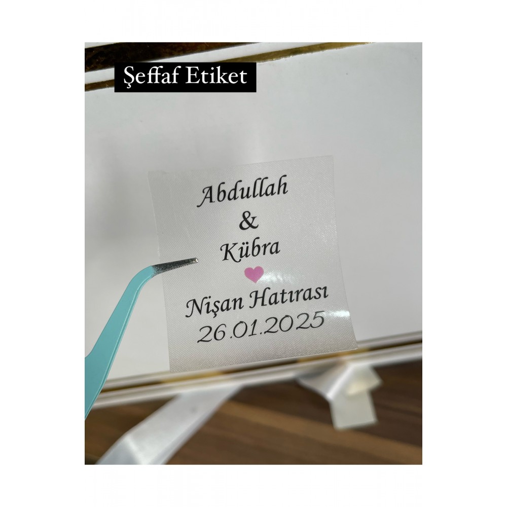 Şeffaf Etiket Nişan Hatırası 3,5x3,5 Cm 88 Adet -