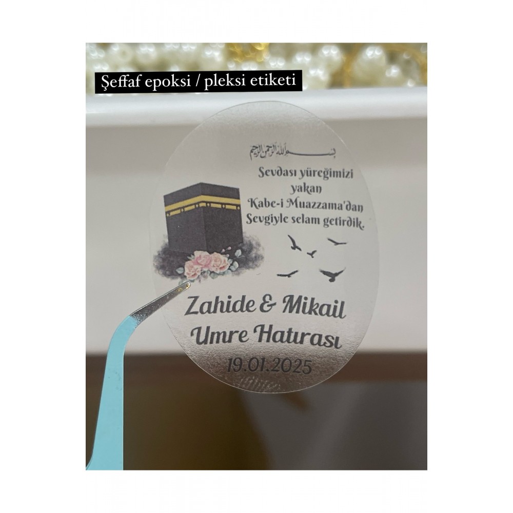 Şeffaf Hac ve Umre Hatırası Etiketi 4x5 Cm 56 Adet - Arl Etiket Tasarım