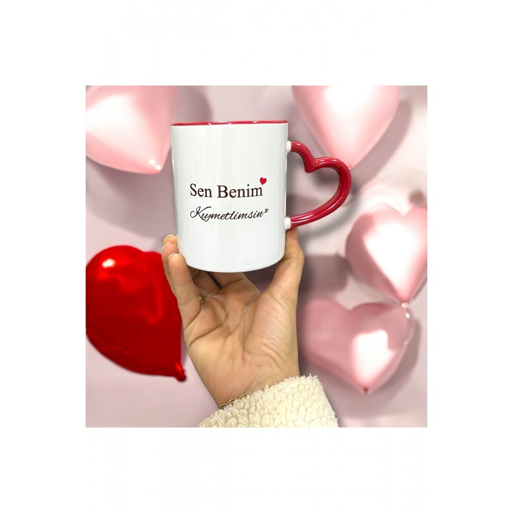 Kupa Bardak Kalpli Sen Benim Kıymetlimsin Yazılı Kalpli