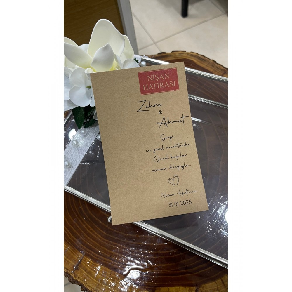 Nişan Hatırası Kraft Kart, Davetiye 9,5x15 cm 49 Adet