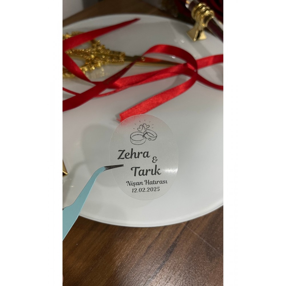 Şeffaf Etiket çizim Yüzüklü Nişan, Söz, Kına Hatırası 4x5 cm 42 Adet