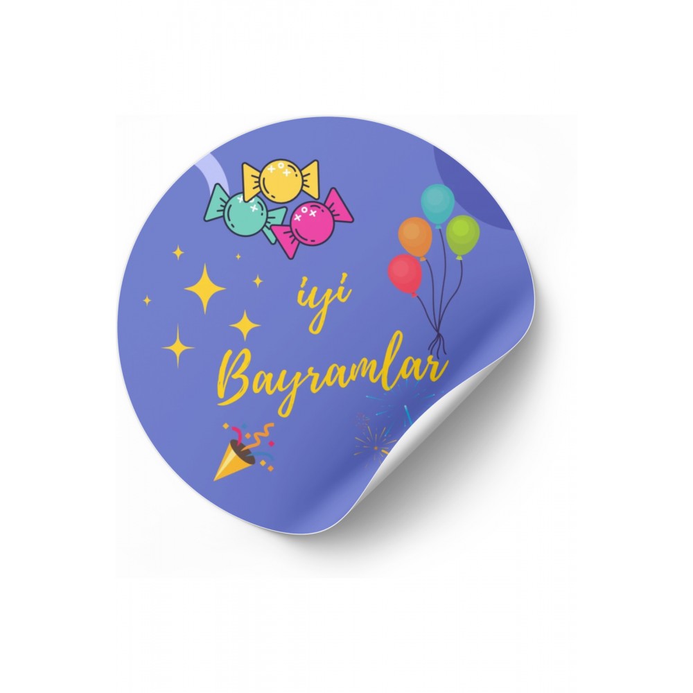 İyi Bayramlar Yuvarlak Yapışkanlı Etiket 4x4 Cm 24 Adet