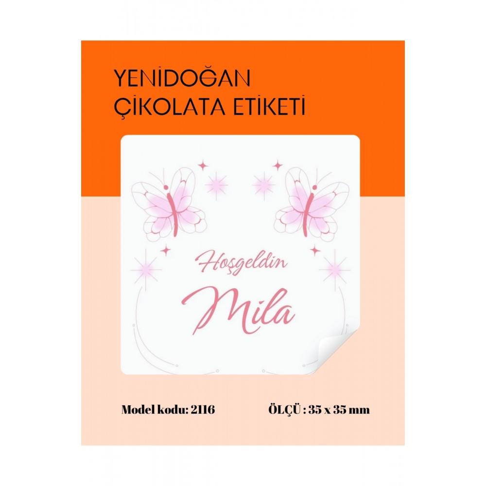 Yenidoğan Çikolata Etiketi 3,5 x 3,5 cm 70 Adet - ARL2116