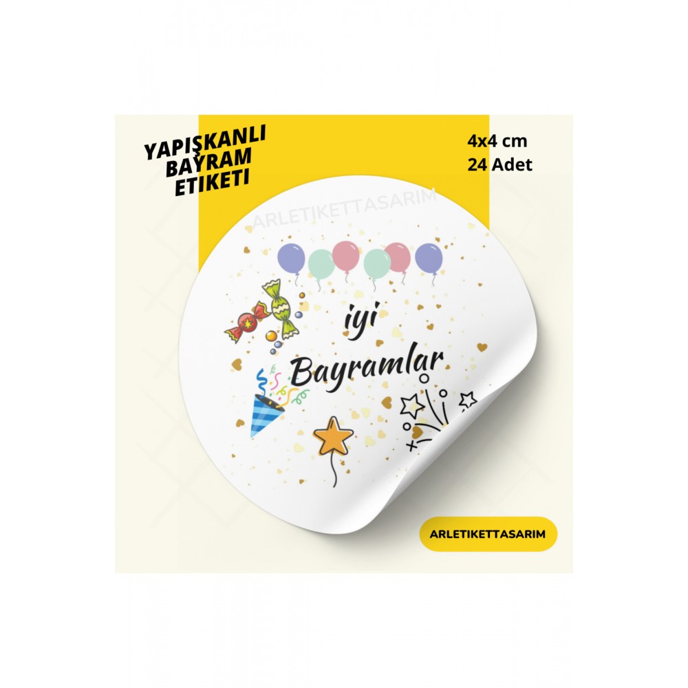 İyi Bayramlar Etiketi 4x4 cm 24 Adet - Arl-bayram-etiketi23