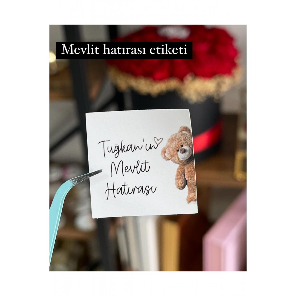 Mevlüt Hatırası Çikolata Etiketi Ayıcıklı 3,5x3,5 Cm 84 Adet -