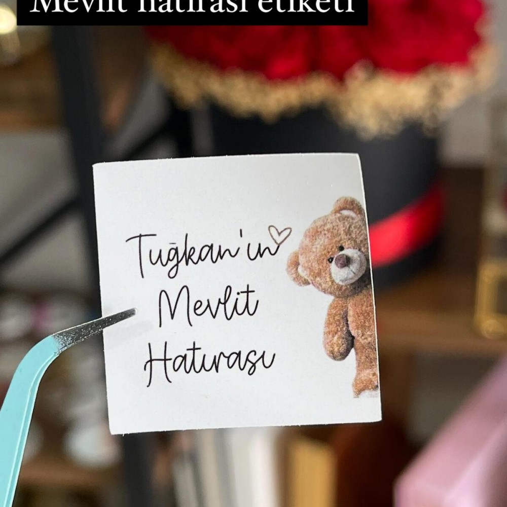 Mevlüt Hatırası Çikolata Etiketi Ayıcıklı 3,5x3,5 Cm 84 Adet -