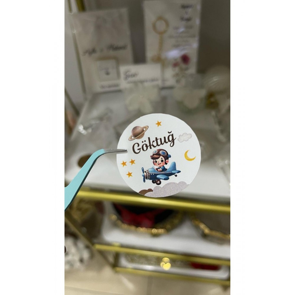 Yenidoğan Çikolata Etiketi 3,5x3,5 cm 70 Adet Kişiye Özel - ARLetikettasarım