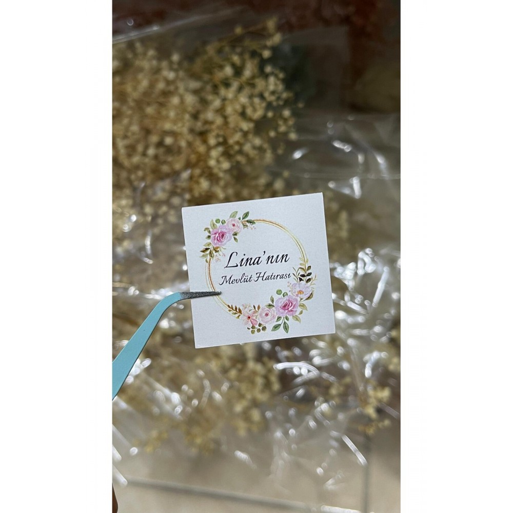 Mevlüt Hatırası Çikolata Etiketi Çiçekli Çerçeve 3,5x3,5 cm 88 Adet - ARLetikettasarım