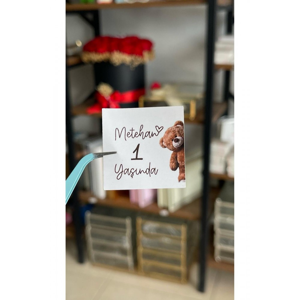 Doğum Günü Çikolata Etiketi Ayıcıklı 3,5x3,5 cm 70 Adet -ARLetikettasarım