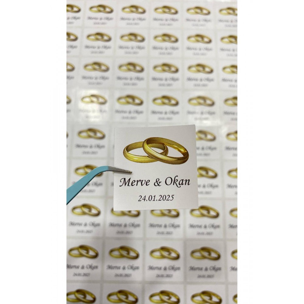 Söz, Kına, Nişan Çikolata Etiketi Yüzüklü 3,5x3,5 cm 88 Adet - ARLetikettasarım