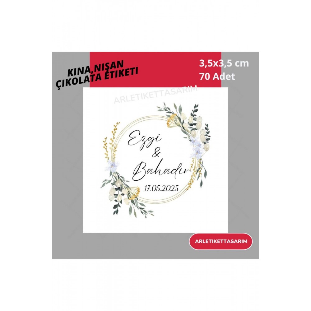 Söz, Kına, Nişan Çikolata Etiketi 3,5x3,5 cm 88 Adet Çiçekli Çerçeveli - ARLetikettasarım