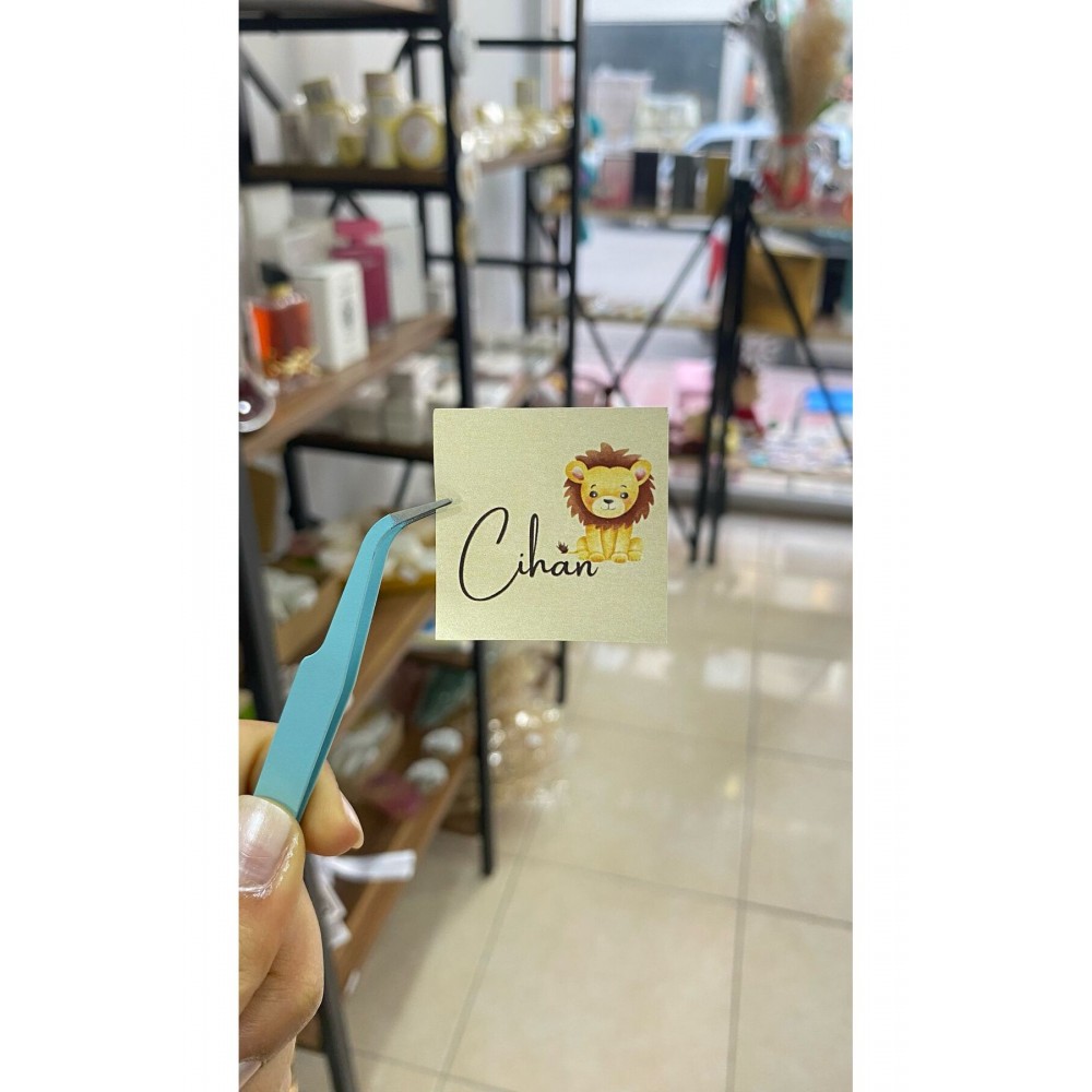 Yenidoğan Çikolata Etiketi Aslanlı 3,5x3,5 cm 88 Adet Kişiye Özel -