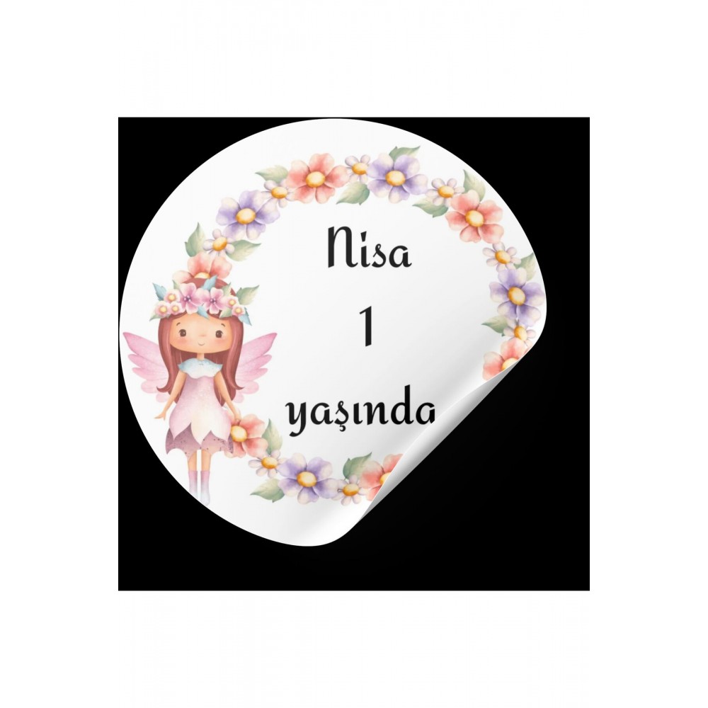 Doğum Günü Etiketi Peri Kızlı Yuvarlak 5x5 cm 70 Adet -ARLetikettasarım