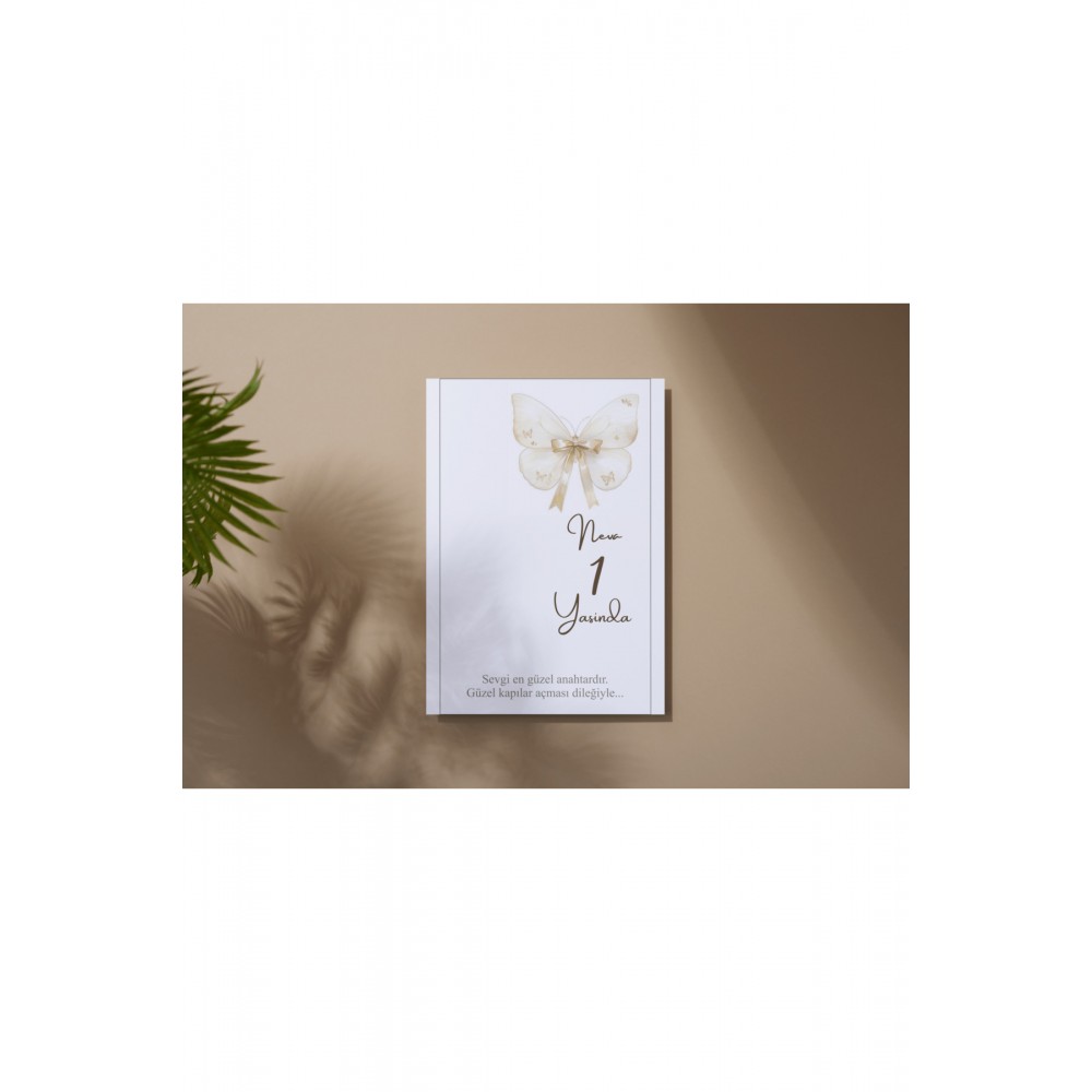Doğum Günü Anahtarlık Kartı Gold Kelebekli 9,5x15 cm 49 Adet - Arletikettasarim