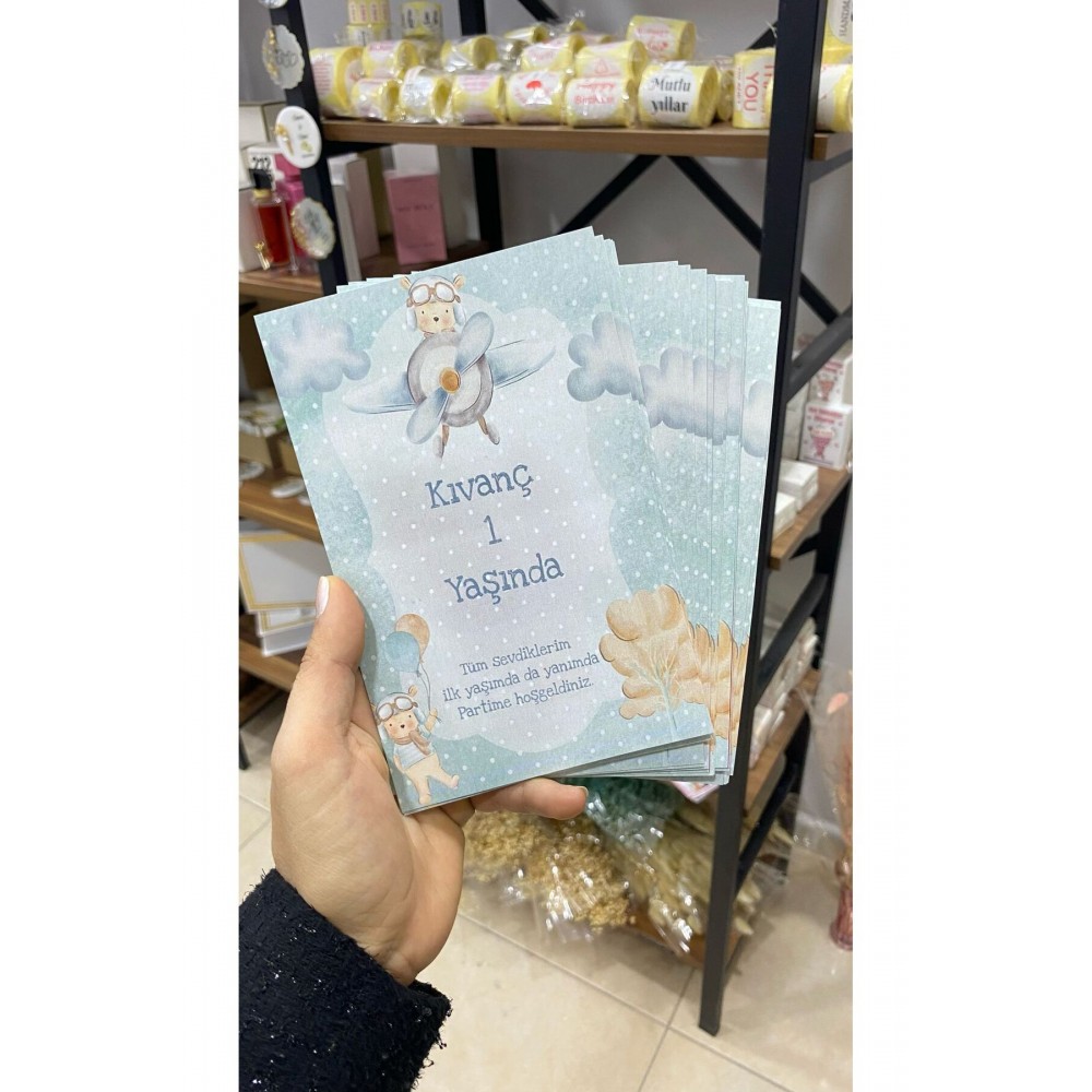 Uçak Desenli Doğum Günü Anahtarlık ve Hediyelik Kart 9,5x15 cm - Butiksosyetik