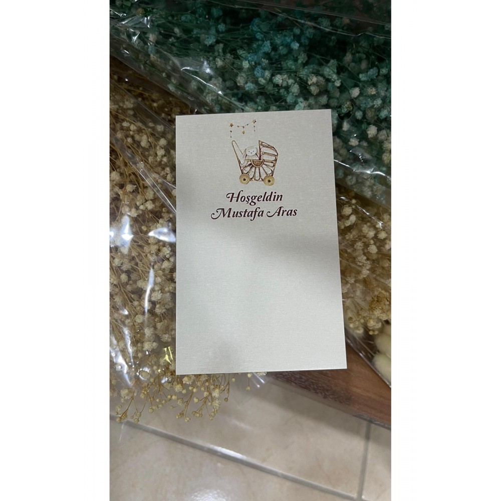 Hoş geldin Yazılı Yenidoğan Hediyelik ve Masa Kartı 9,5x15 cm - Arletikettasarım