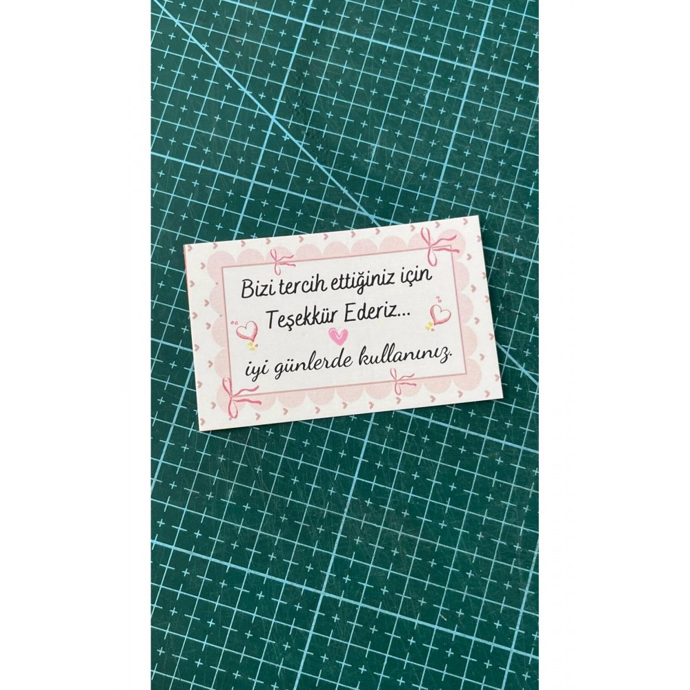 Pembe Kalpli E-Ticaret Teşekkür Kartı 5x8 cm 100 Adet - Arletikettasarım
