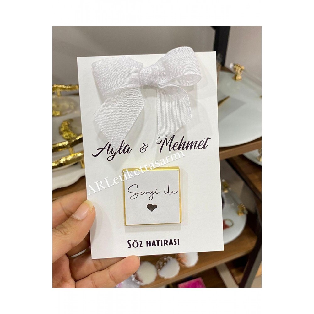 Söz, Kına, Nişan, Düğün Kartlı Çikolatalı Süslemeli Set 50 Adet - Arletikettasarım