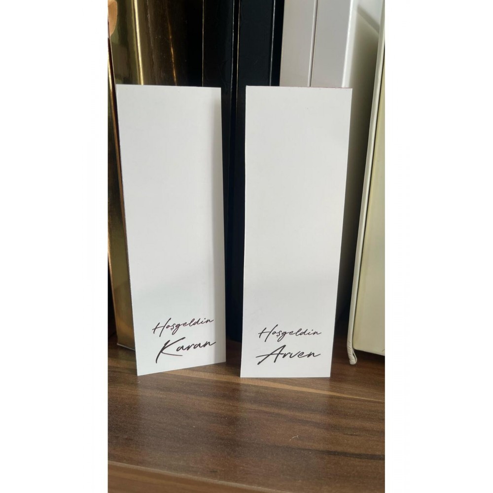 Hoş geldin Yazılı Yenidoğan Masa Kartı ve Mum Kartı 5x12 cm 105 Adet - Arletikettasarım