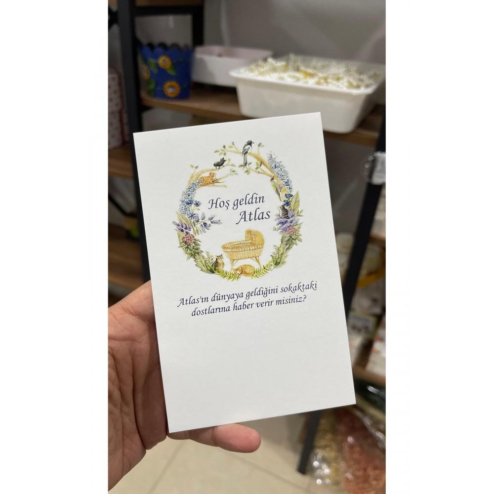 Hoş geldin Yazılı Yenidoğan Hediyelik ve Masa Kartı 9,5x15 cm - Arletikettasarım