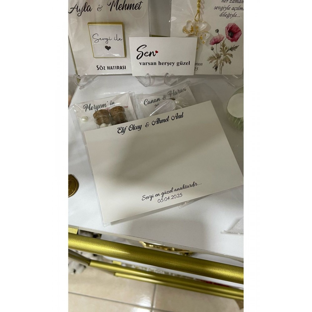 Söz, Kına, Nişan, Düğün Hediyelik ve Masa Kartı Davetiyesi 9,5x15 cm 49 Adet - Arletikettasarım