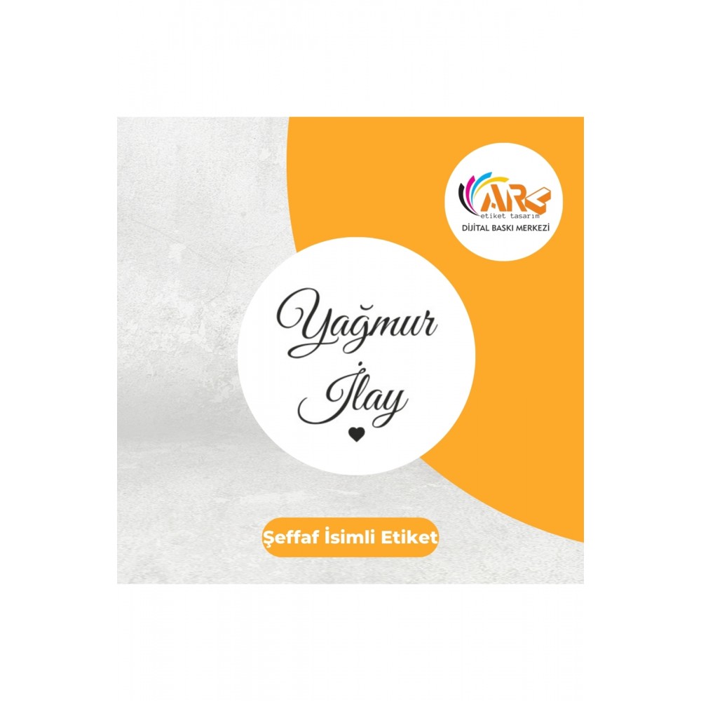 İsim Yazılı Kalpli Şeffaf Etiket 3x3 cm Yuvarlak 108 Adet