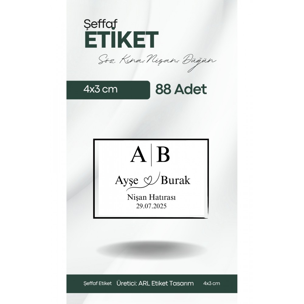Söz, Kına, Nişan, Düğün Şeffaf Etiket 4x3 cm 88 Adet