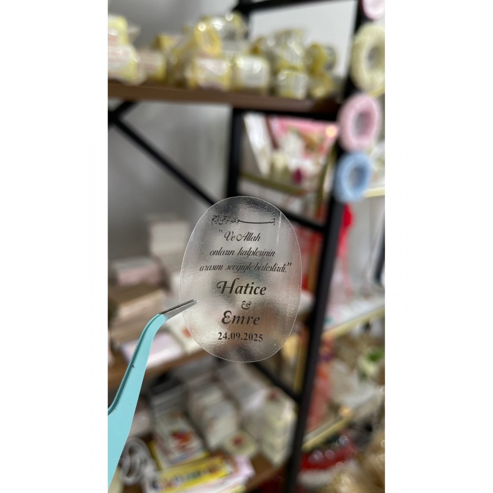 Şeffaf Etiket epoksi,Pleksi kişiye özel yapışkanlı 4x5 cm 52 Adet - Arletikettasarim