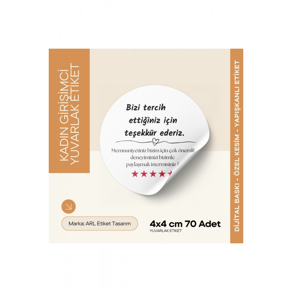 E-ticaret Kutu ve Paketleme Etiketi Yuvarlak 4x4 cm 70 Adet - Arletikettasarım