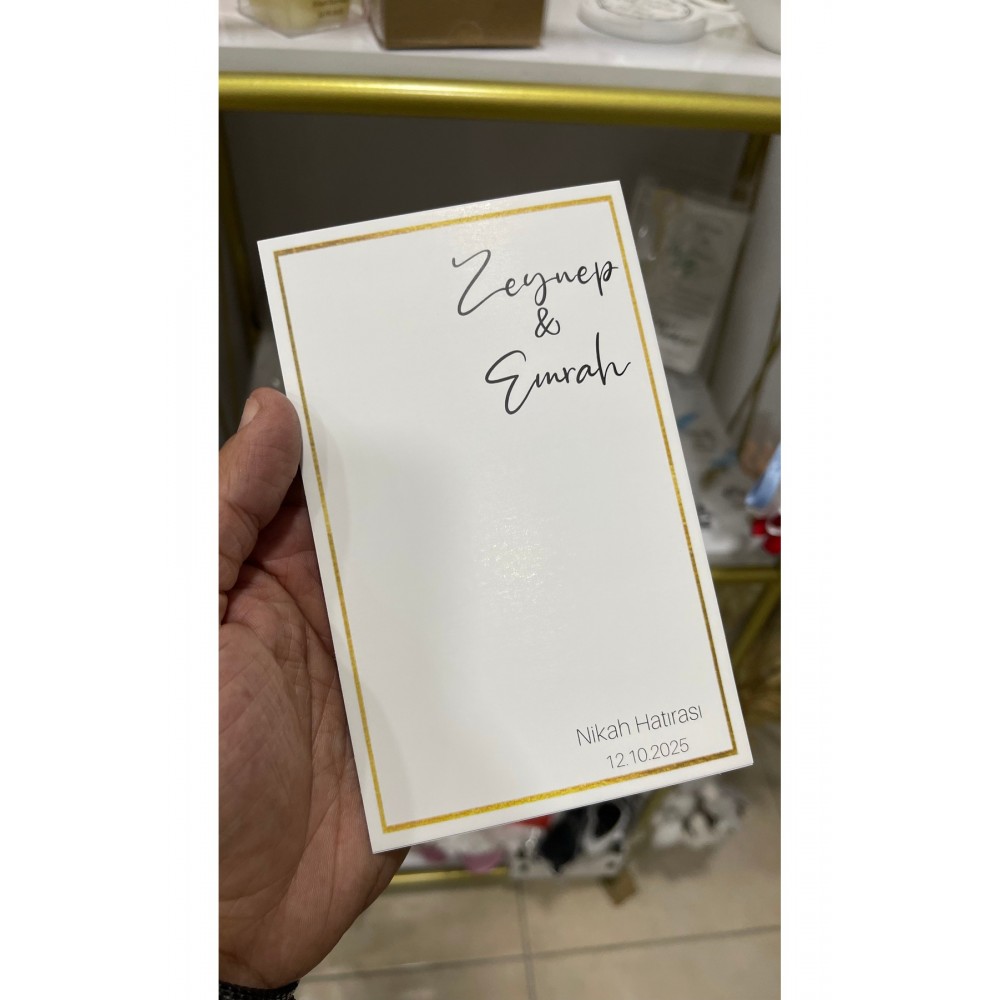 Nişan, Nikah Hatırası Kartı Gold Çerçeveli 49 Adet 9,5x15 cm - ARL Etiket Tasarım