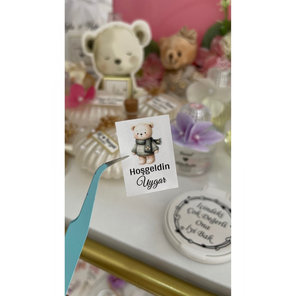 Yenidoğan Ayıcıklı Kolonya şişe etiketi 3x4 cm 90 Adet - Arletikettasarım