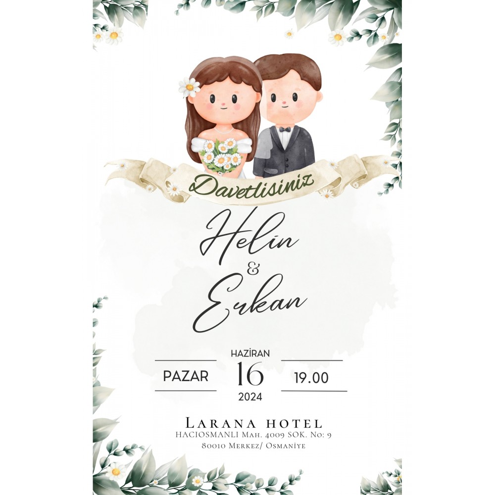 Zarfsız Düğün Davetiyesi 100 Adet - arl7253