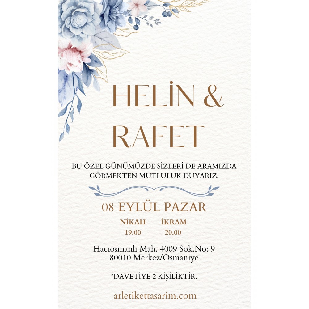 Zarfsız Düğün Davetiyesi 100 Adet - arl7252