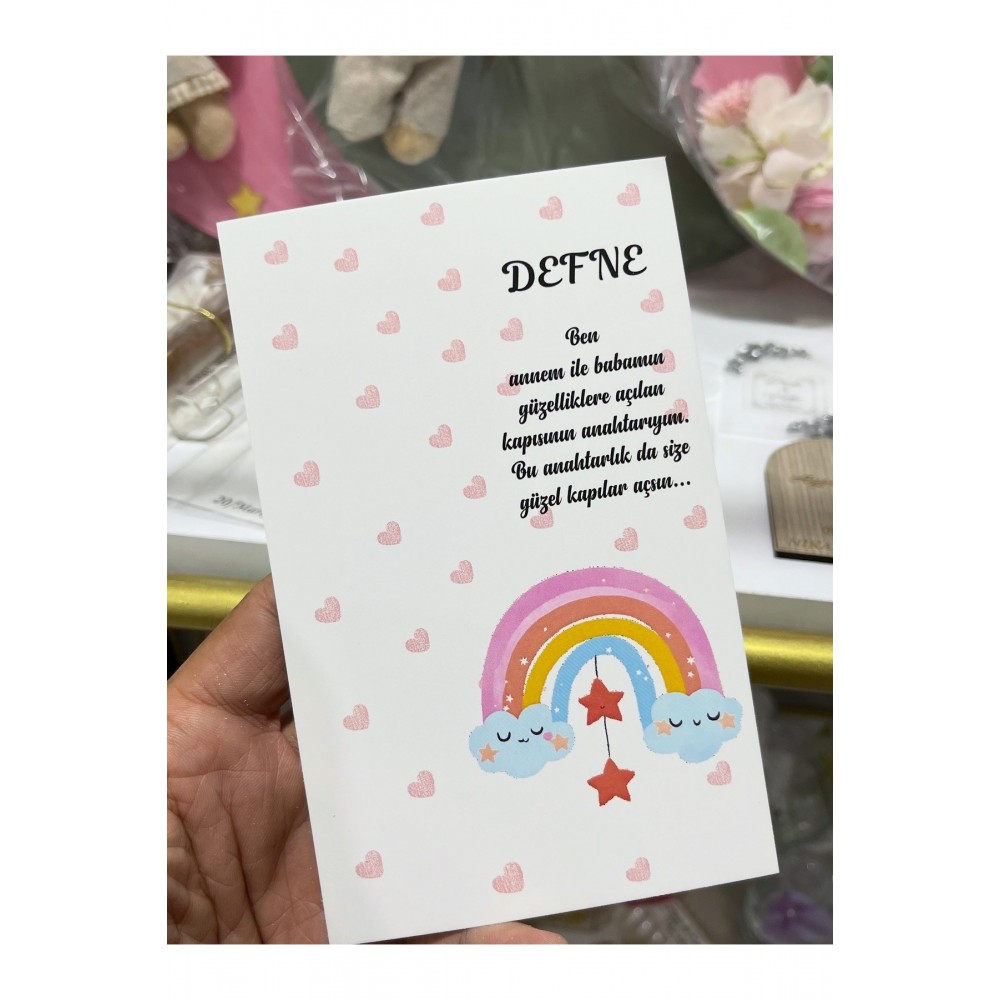 Yenidoğan Pembe Gökkuşağı modelli Anahtarlık Kartı 9x15 cm 49 Adet