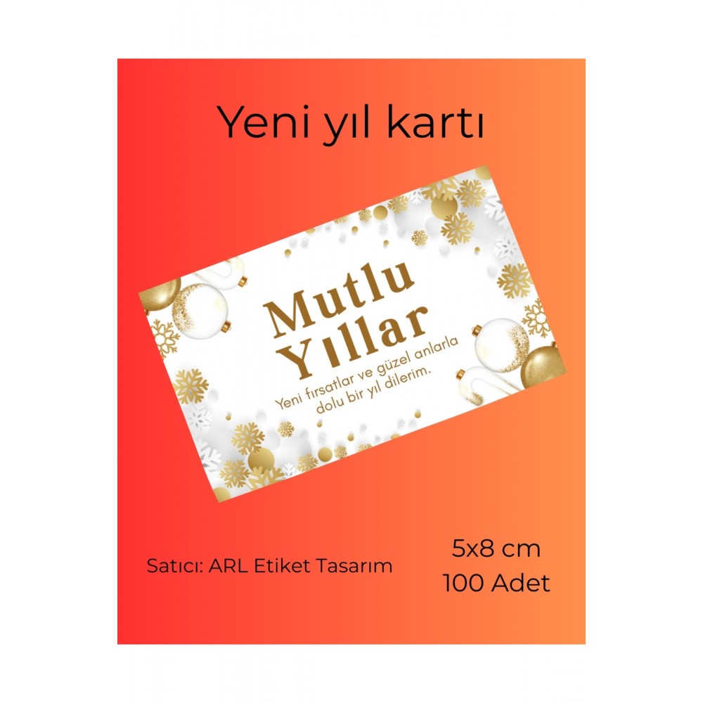 Yeni yıl teşekkür kartı gold renk 5x8 cm 100 Adet - Arl Etiket Tasarım